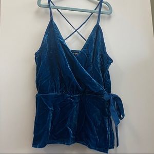 Criss cross back blue velvety top